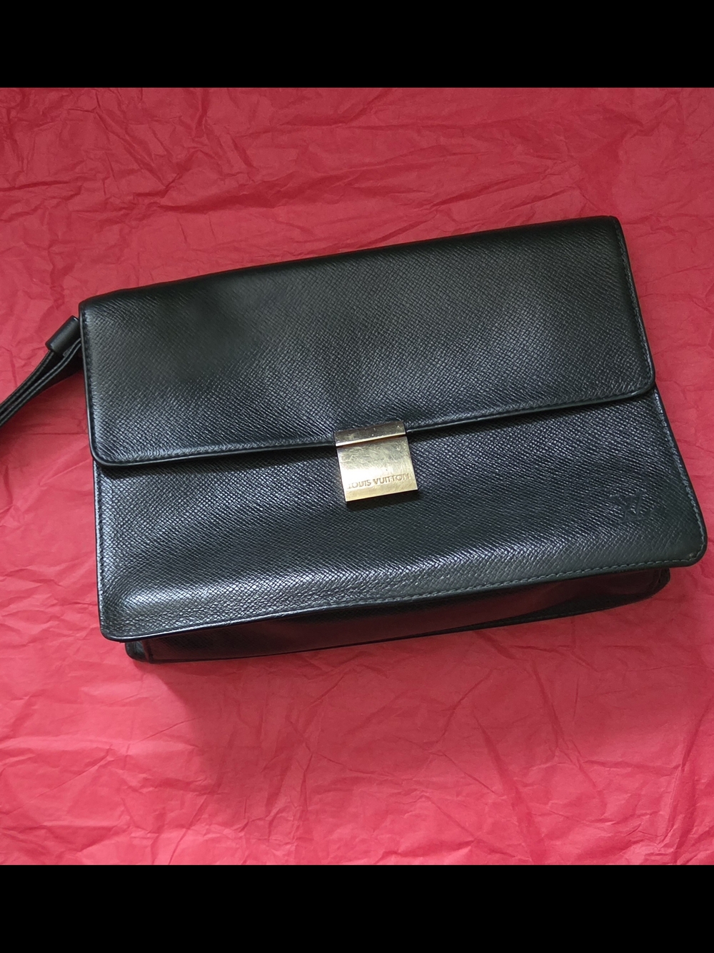 Louis Vuitton Black Leather Men's Messenger Bag with Gold Lock